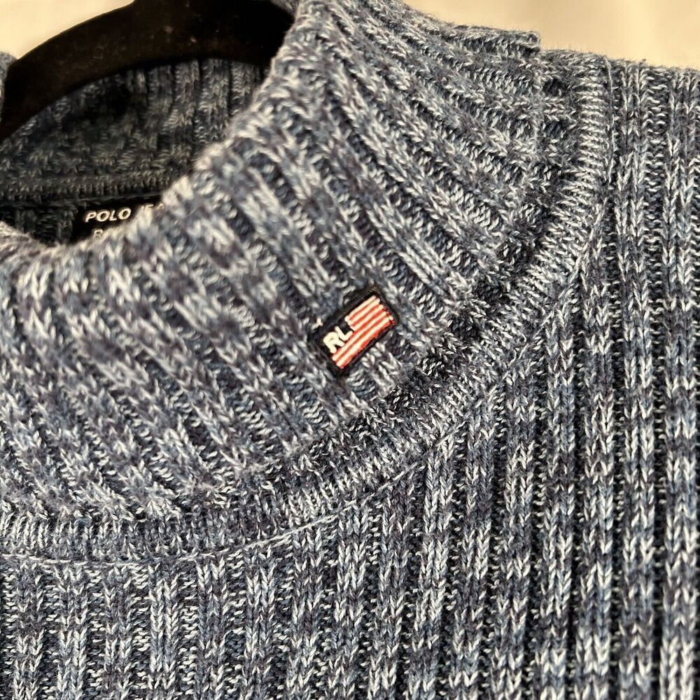 Polo Jeans Co Sweater SZ Medium Blue Ribbed Turtle Neck Long Sleeve - Picture 4 of 9